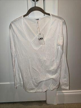 LNA White V-Neck Crossover Long Sleeve Top